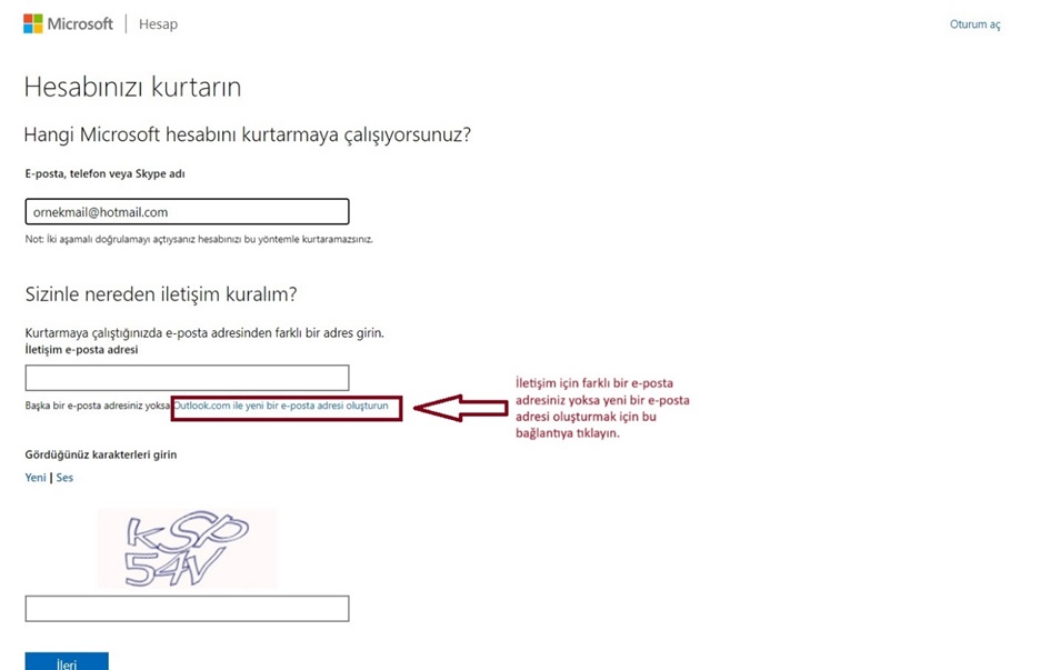 Hotmail Hesap Kurtarma