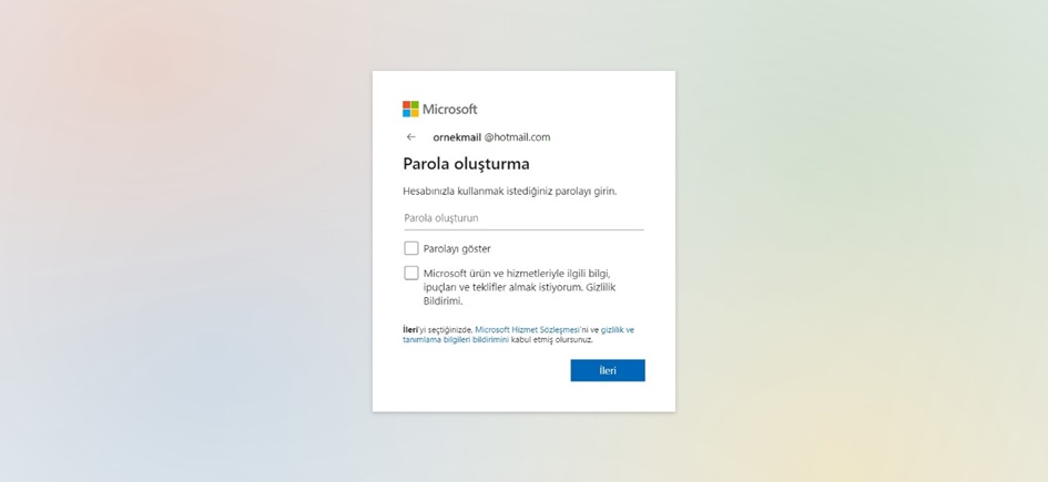 Hotmail E-Posta Parola Belirleme