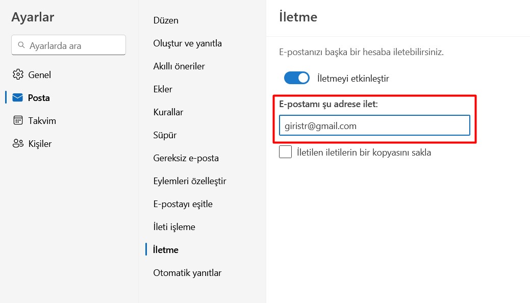 Hotmail'i Gmail'e yönlendirme için, aşağıdaki adımları izleyin