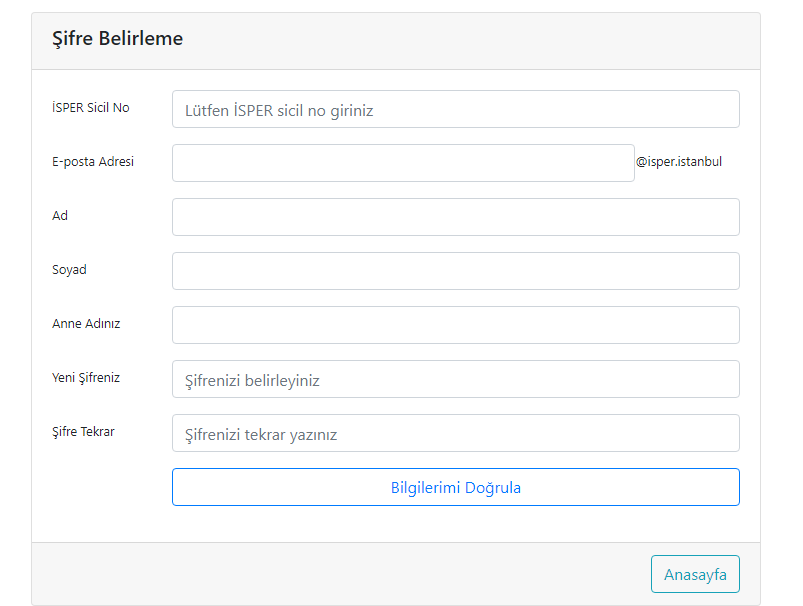 İsper Mail Şifre Yenileme