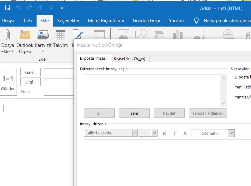 outlook otomatik imza gelmiyor sorunu