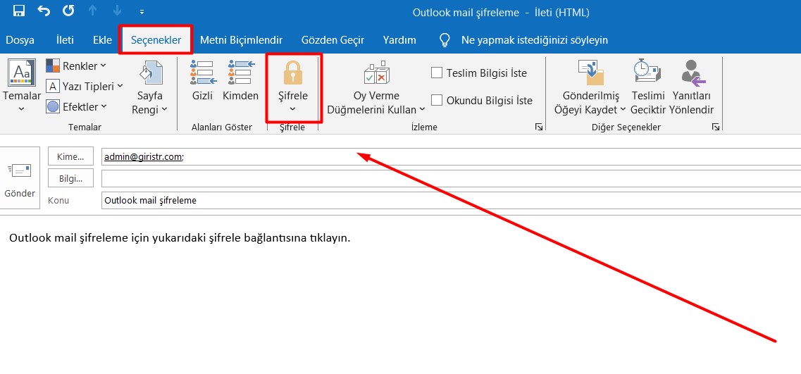 outlook mail şifreleme