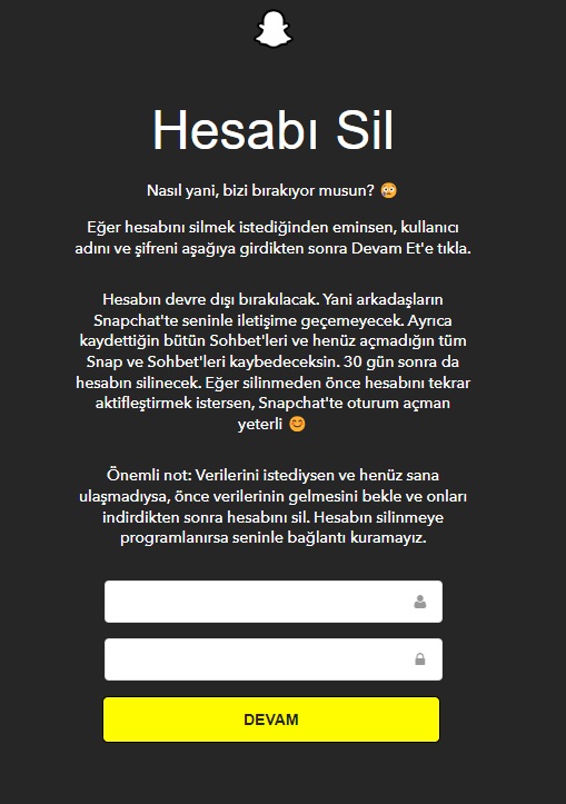 Snapchat Hesap Silme